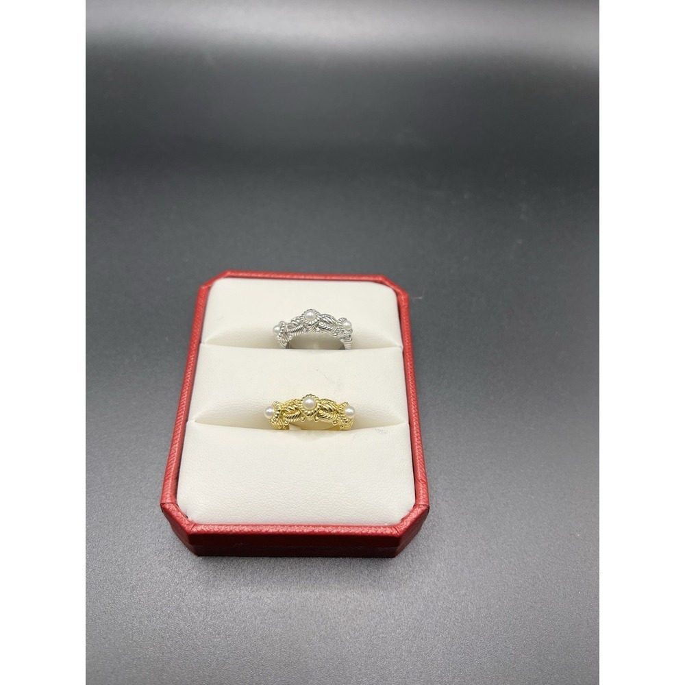 Judith Ripka Pearl Ring Set 925 Sterling Silver & Gold Vermeil Size 7